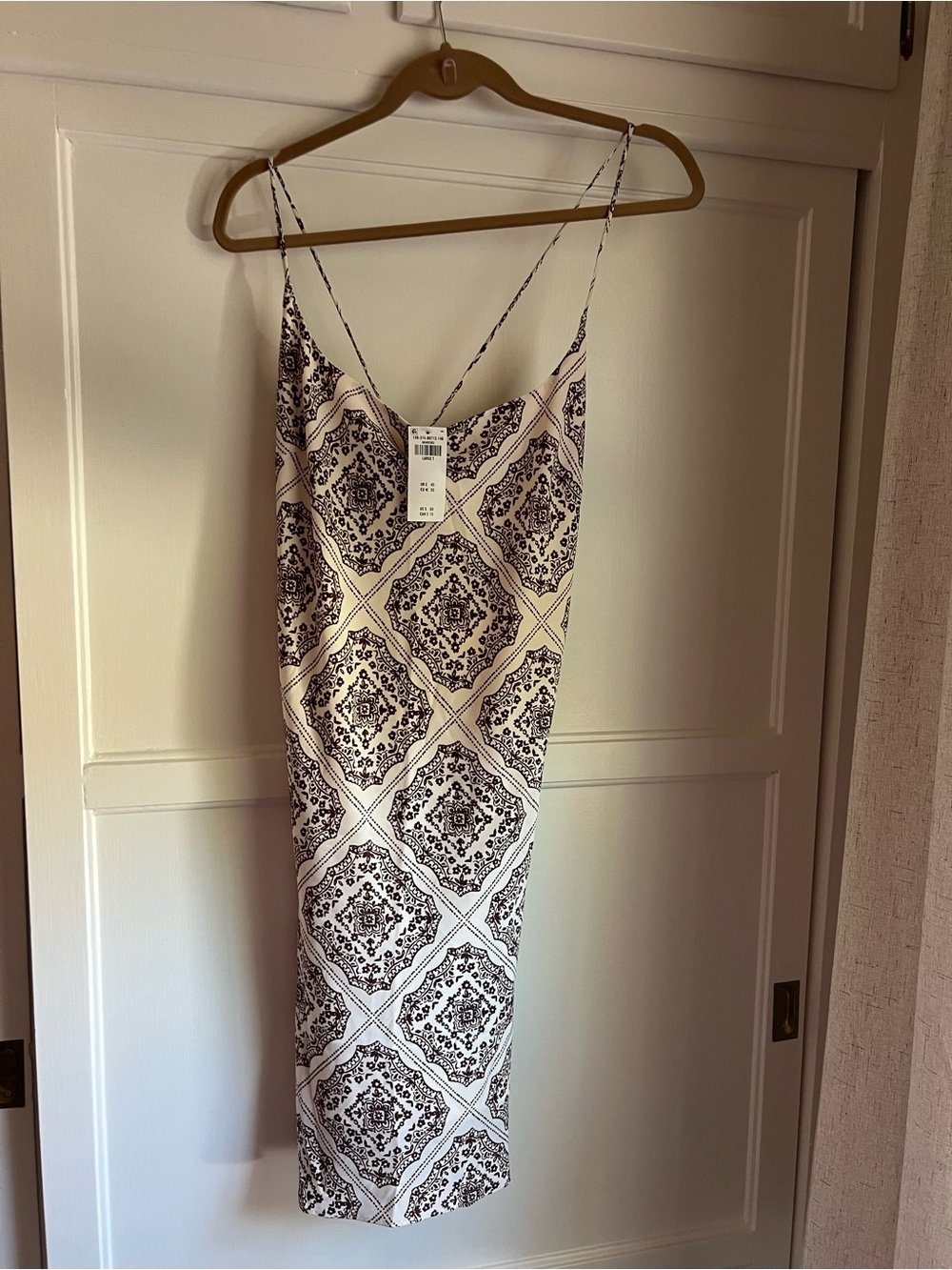 Abercrombie Cream Slip Dress with Brown Tile Print